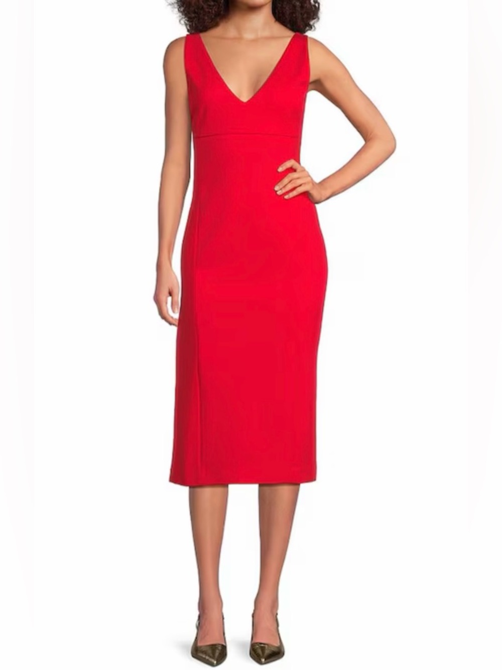 SPANX Red V-Neck Midi Dress